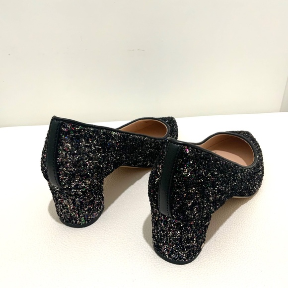 Kate Spade Menorca Shimmer Block Heel Pumps Black Glitter Pointed Toe Shoes 5.5 - Picture 5 of 8